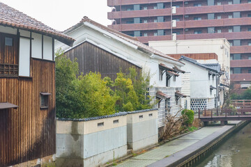 Fototapeta premium Old Japanese style buildings in Yonago City, Tottori Prefecture, Japan.