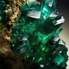 Macro close-up shot of natural pre-cut emeralds