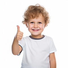 child boy thumbs up on white background