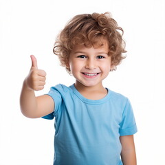 child boy thumbs up on white background
