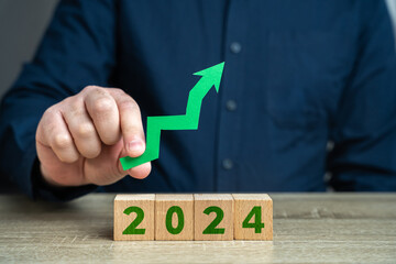 2024 and green arrow up. Forecast for an increase next year. Growth in profits and orders, economic...