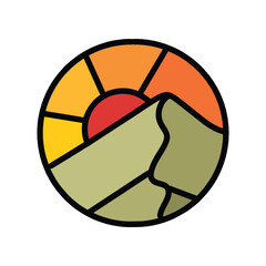 Colorful Sun Mountain Logo Vector Design illustration Emblem
