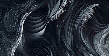 Abstract art background with fluid textures, black wavy design, and modern wave illustration. Generative AI.