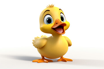 Cute baby duck cartoon 3D illustration white background