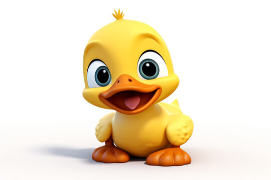Cute baby duck cartoon 3D illustration white background