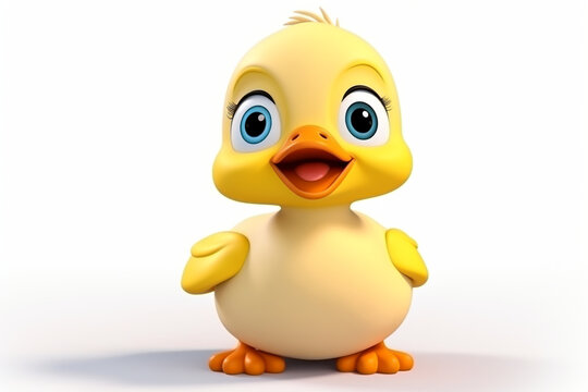 Cute baby duck cartoon 3D illustration white background