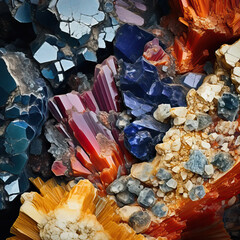 Naklejka premium Mineral Mosaic: Dazzling Diversity of Colorful Minerals in Natural Formations