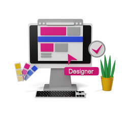 3D Web Design Workspace Concept with Modern Interface Elements