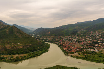 Naklejka na ściany i meble Panoramic view of the city of Mtskheta, the historic capital of Georgia