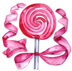 Różowy lizak z kokardą ilustracja