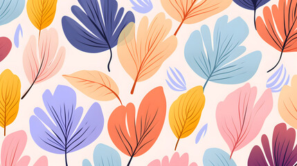 Abstract nature flower plant leaf art seamless pattern with colorful doodle shape. Organic leaves cartoon background, simple floral shapes in modern pastel colors. generative ai.