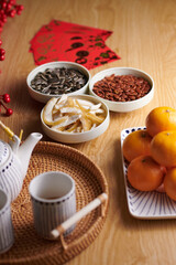 Seeds, candied fruits and tea for Tet celebration