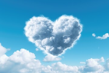 Naklejka na ściany i meble Heart shaped cloud on blue sky