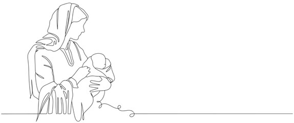 Mother and baby line art style vector illustration. Mothers day illustration