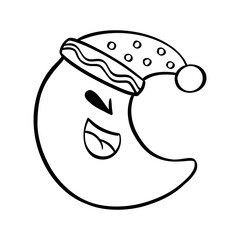 Obraz premium Christmas moon doodle. Vector illustration on a white background