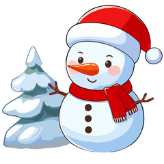 snowman and christmas tree