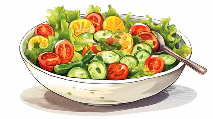 Hand drawn cartoon delicious vegetable salad illustration 