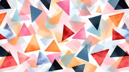 Colorful triangle seamless pattern with collage art texture. Modern contemporary art background, triangles geometric shape hand drawn print. generative ai.
