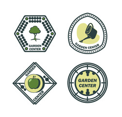 Set of logos for garden center with apples trees inscriptions in retro style vector image