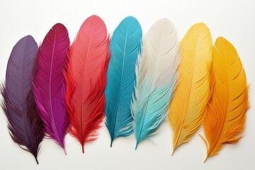 Illustration of various colorful feathers for carnival decoration, celebration concept, Brazilian carnival. Generative AI