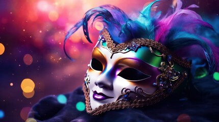 Mardi Gras Mask In Bokeh Effect - obrazy, fototapety, plakaty