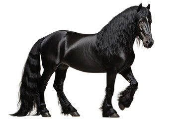 Friesian Horse Stunning Black Coat Isolated on a Transparent Background PNG