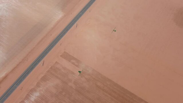 highway through the desert. shooting from a drone