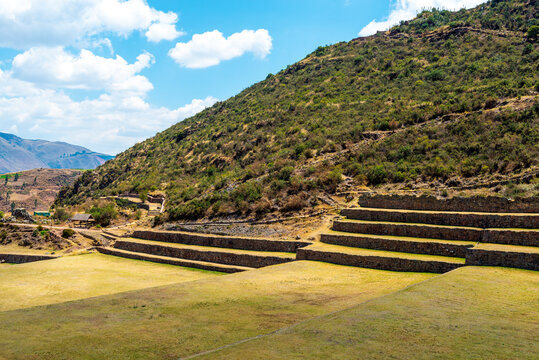 Inca ruin of Tipon with agriculture terraces, Cusco, Peru.