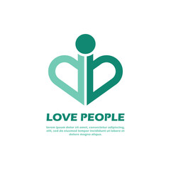 love people logo simple illustration. heart concept. combination heart shape and human people icon.