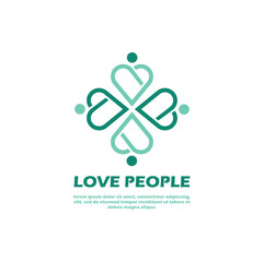 love people logo simple illustration. heart concept. combination heart shape and human people icon.