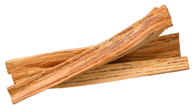 Aromatic cedar wood sticks isolated on white background, top view.