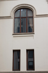 Fototapeta na wymiar minimalist classical architecture with wooden windows