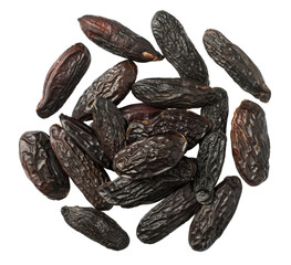 Tonka beans isolated on white background, top view.