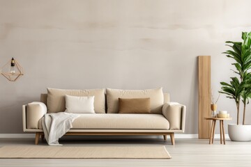 a clean looking living room with a sofa and wooden floor