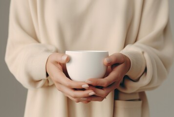 a coffee cup stacked in the hands of two women