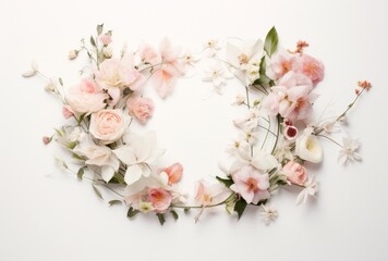 a white background with flowers and leaves in the shape of a letter o