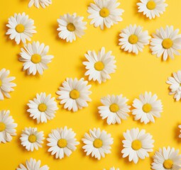 Fototapeta premium a yellow background with white daisies