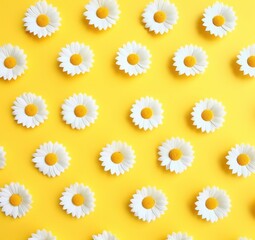 a yellow background with white daisies