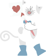 happy valentine's day with cat drawing heart holding paintbrush, love concept, flat png transparent element character design