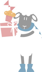 happy valentine's day with sheep holding gift box, cupcake, and love letter, love concept, flat png transparent element character design