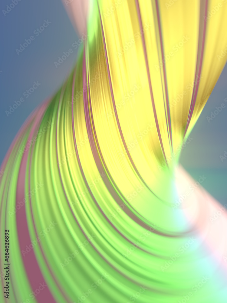 Poster 3d rendering illustration of multi colored spiral shape. Digital background