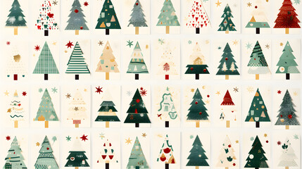 set : collection of isolated Christmas paper collage card backgrounds with holiday, 25th, Xmas : fir tree and December references, for greeting cards, ATC, mail art. generative ai. - obrazy, fototapety, plakaty