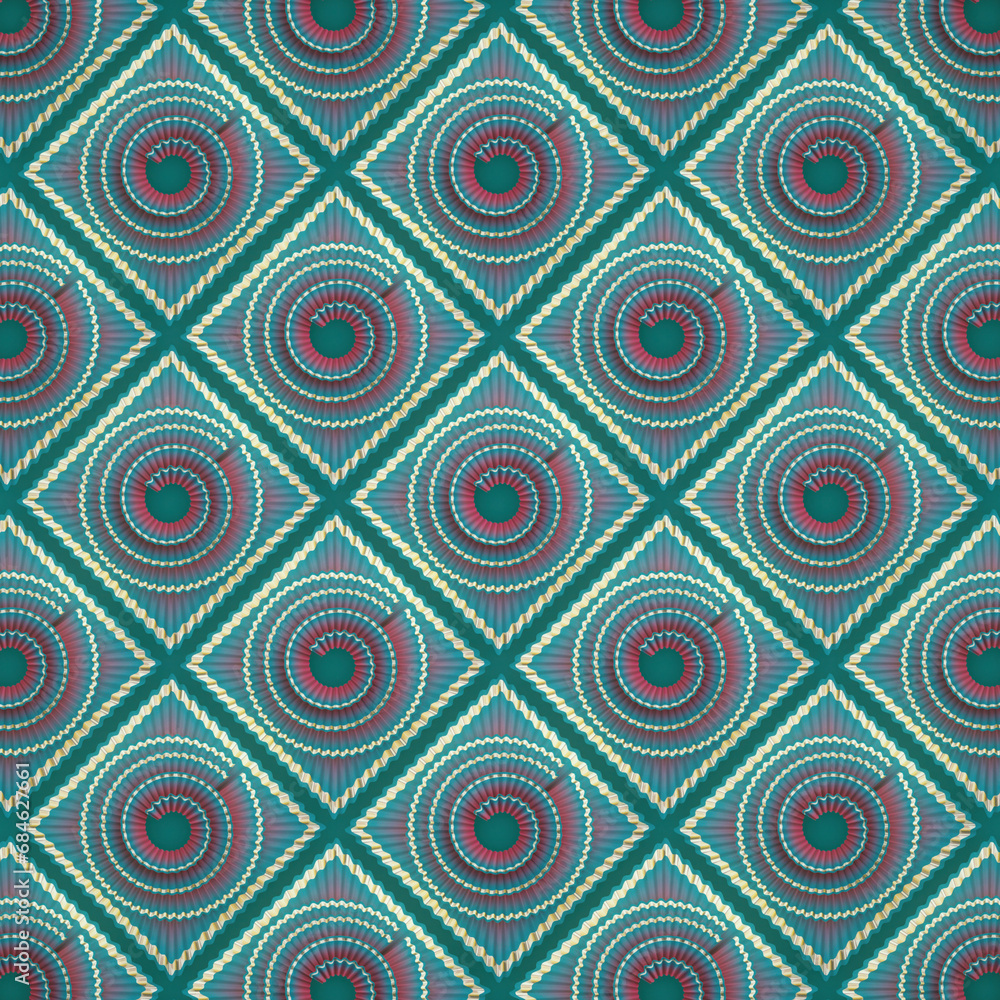 Aufkleber 3d rendering illustration of a colorful wavy pattern with a gold border. digital background