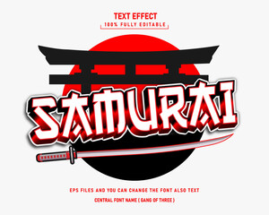 Fototapeta premium Vector samurai editable text effect in modern trend style
