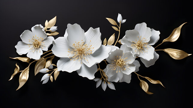 white and golden flower on gray background. generative ai.