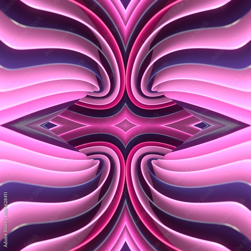 Poster Bright abstract composition with a large pink spiral pattern of multicolored layers. 3d rendering digital illustration