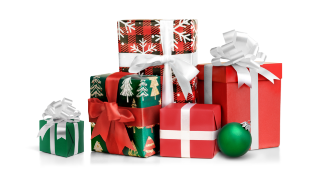 Group of Christmas gift boxes isolated on white background