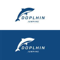 Dolphin Logo template design. Dolphins jump on the waves of the sea or beach with a creative idea.