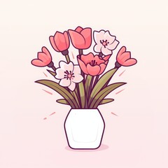 Simple spring and summer Bouquet icon. Blooming Flower, Isolated floristic elements for design and decorative compositions for greeting card or invitation. Cartoon Illustration