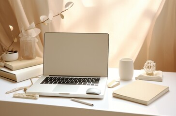 Fototapeta premium office desk and equipment with notes and a laptop